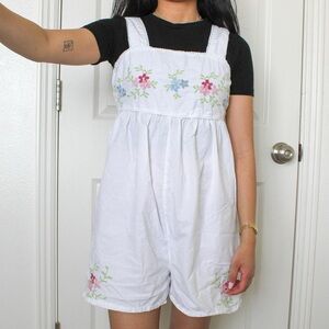 White Floral Embroidered Romper
